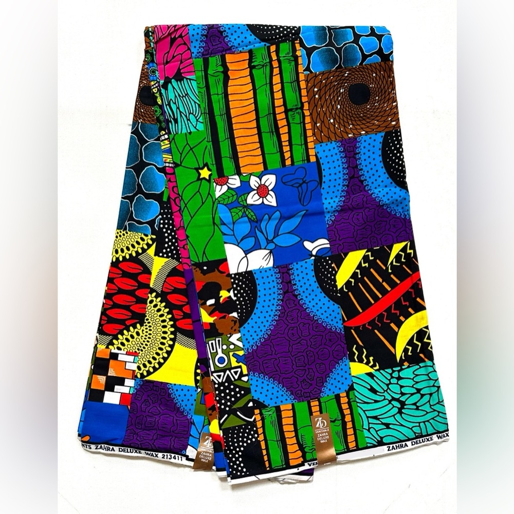 African Fabric/Ankara - Yellow, Blue, Red, Purple, Green ‘Kibwe Charmed', 6 Yds